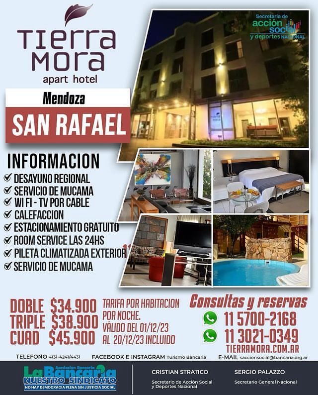 Hotel Tierra Mora (San Rafael - Mendoza) Promo Diciembre 2023
