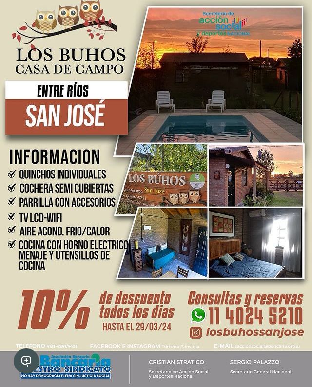 Hotel Los Buhos Casa de Campo (San José - Entre Ríos) Verano 2024