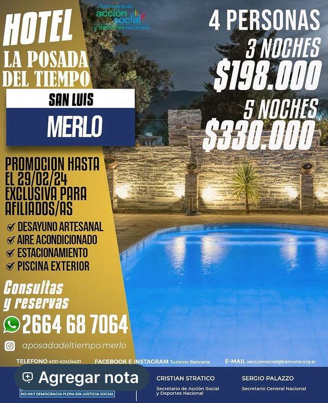 Hotel Posada del Tiempo (Merlo - San Luis) Promo2 hasta 29 de Febrero 2024