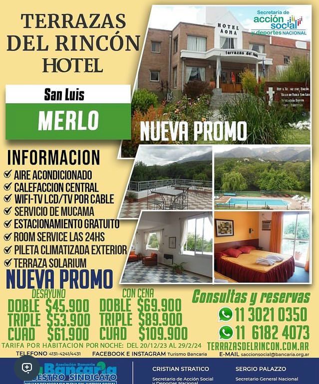 Hotel Terrazas del Rincón (Merlo - San Luis) NUEVA PROMO Verano 2024