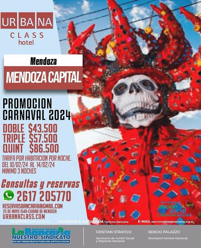 Hotel Urbana Class (Mendoza Capital) Promo Carnaval 2024