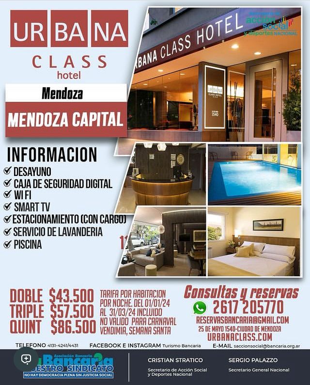Hotel Urbana Class (Mendoza Capital) Verano 2024