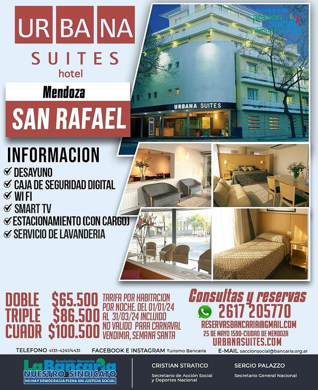 Hotel Urbana Suites (San Rafael - Mendoza) Tarifas Enero a Marzo 2024
