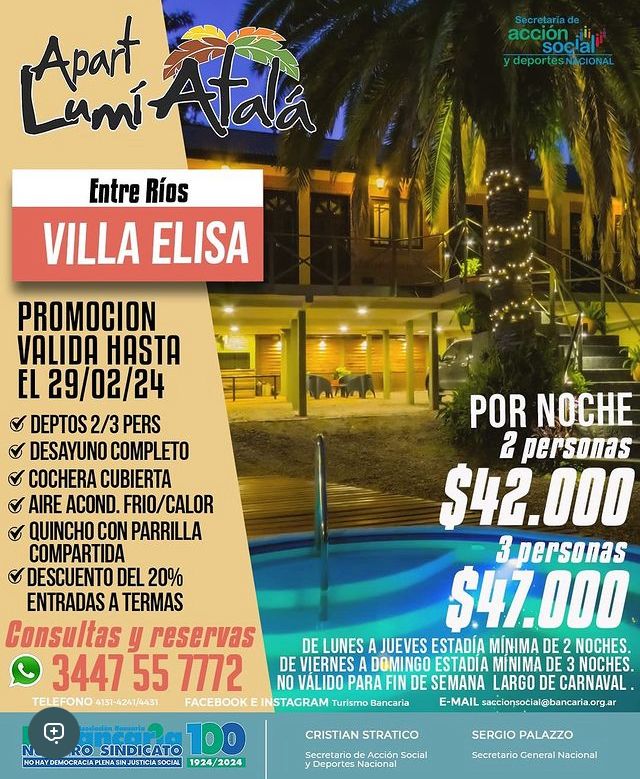 Apart Lumí Atalá (Villa Elisa - Entre Ríos) Promo hasta 29/02/2024