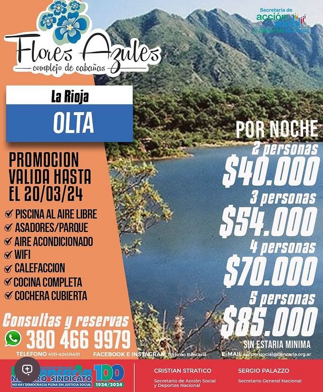 Cabañas Flores Azules (Olta - La Rioja) Promo hasta 20/03/2024