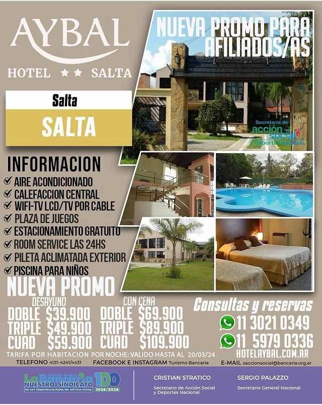 Hotel Aybal (Salta) Promo Hasta 20 de Marzo 2024