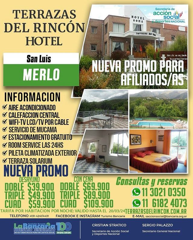 Hotel Terrazas del Rincón (Merlo - San Luis) Promo hasta 20 de Marzo 2024