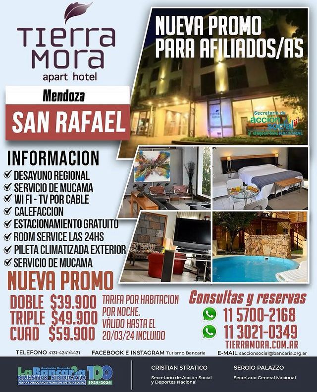 Hotel Tierra Mora (San Rafael - Mendoza) Nueva Promo hasta 20 de Marzo 2024