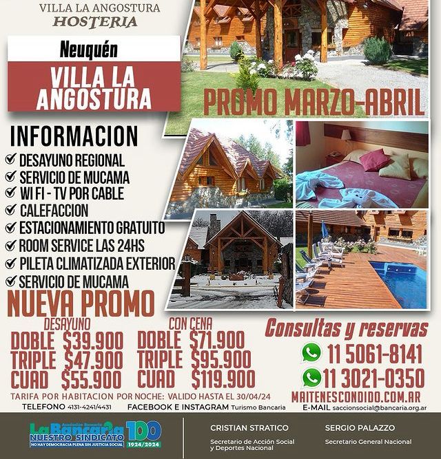 Villa La Angostura Hostería - Neuquén Promo Marzo Abril 2024