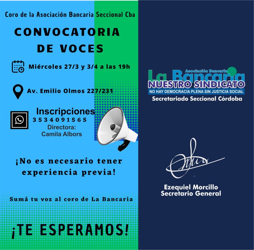 Convocatoria de Voces Coro Bancaria Córdoba 2024