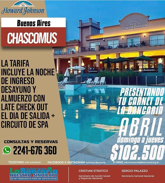 Hotel Howard Johnson (Chascomus - Bs As) Promo Abril 2024