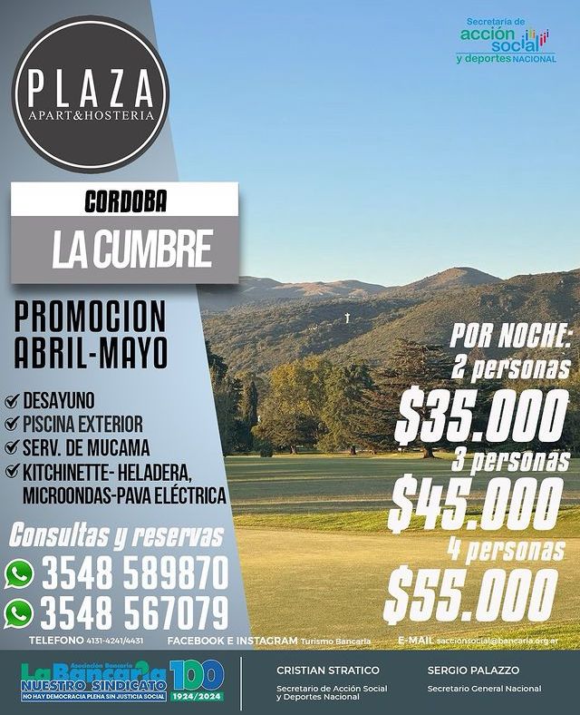 Hotel Plaza La Cumbre - Córdoba Promo Abril - Mayo 2024
